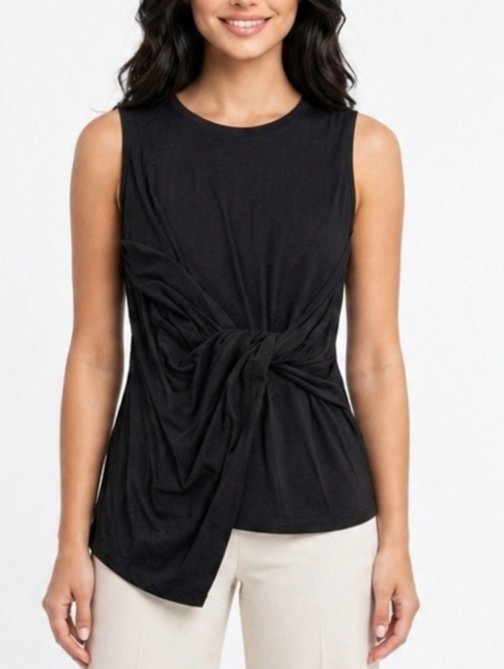 Kobi Halperin Emilee Twist Front Sleeveless Black Top Medium Asymmetrical Blouse